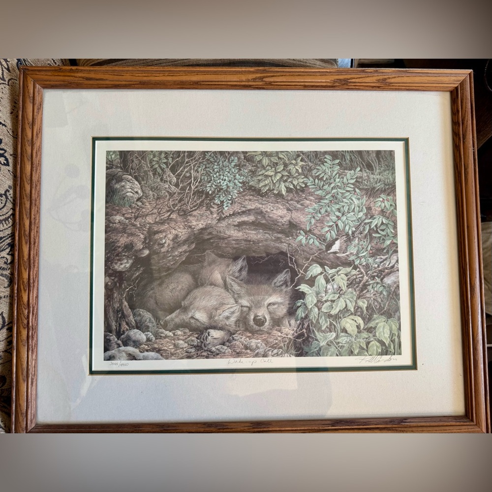 Vintage Serene Woodland Fox Art Print in Wooden Frame
